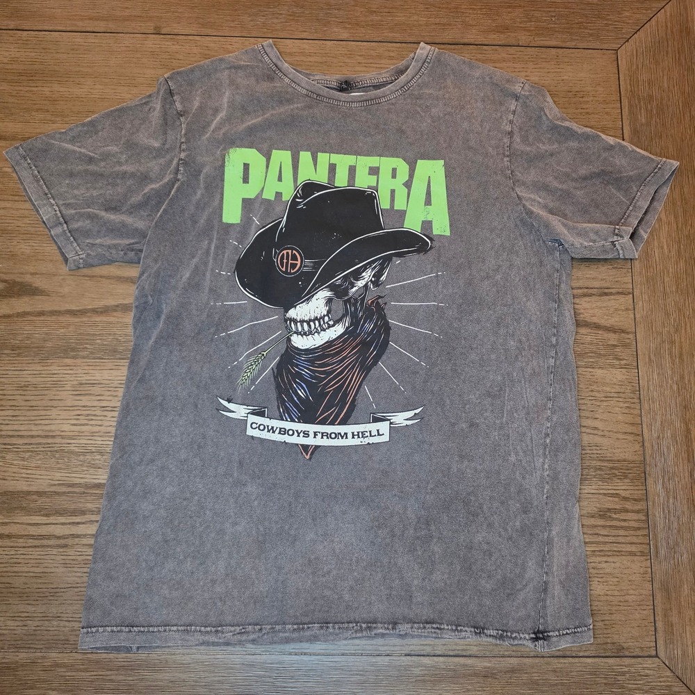 Pantera Cowboys From Hell Skeleton Cowboy Stone Wash T-Shirt XL Charcoal Grey